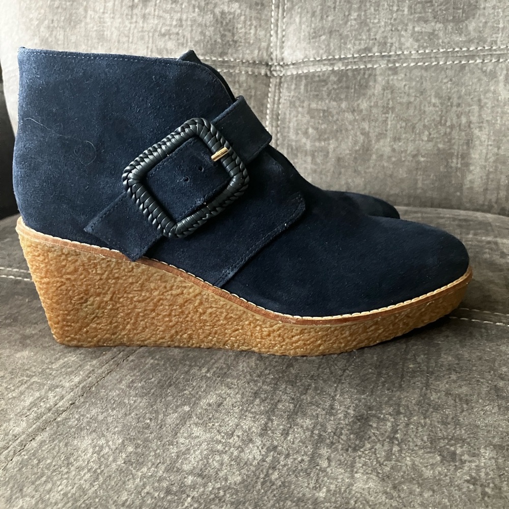 Jack Rogers Navy Suede Wedge Ankle Booties